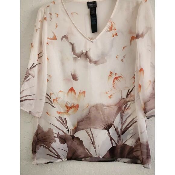 TOP/BLOUSE-CHICO'S-Traveler's Collection-Sheer-V-Neck-3/4 Sleeves-Size 1/SMALL - Picture 3 of 14